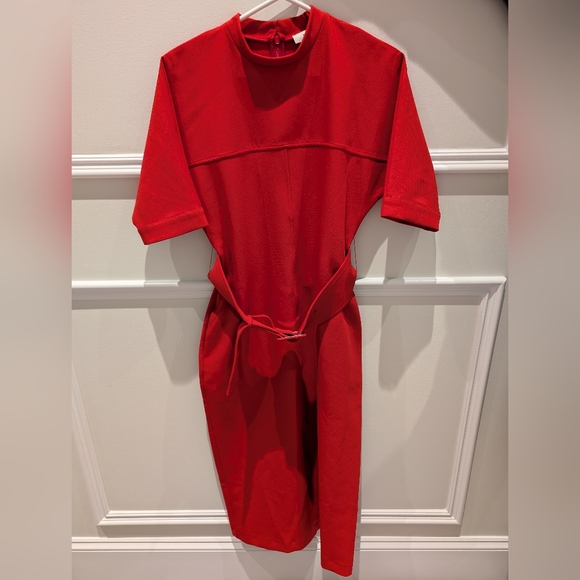 NWT Reiss Naya Belted Midi Dress In Red - Picture 6 of 9